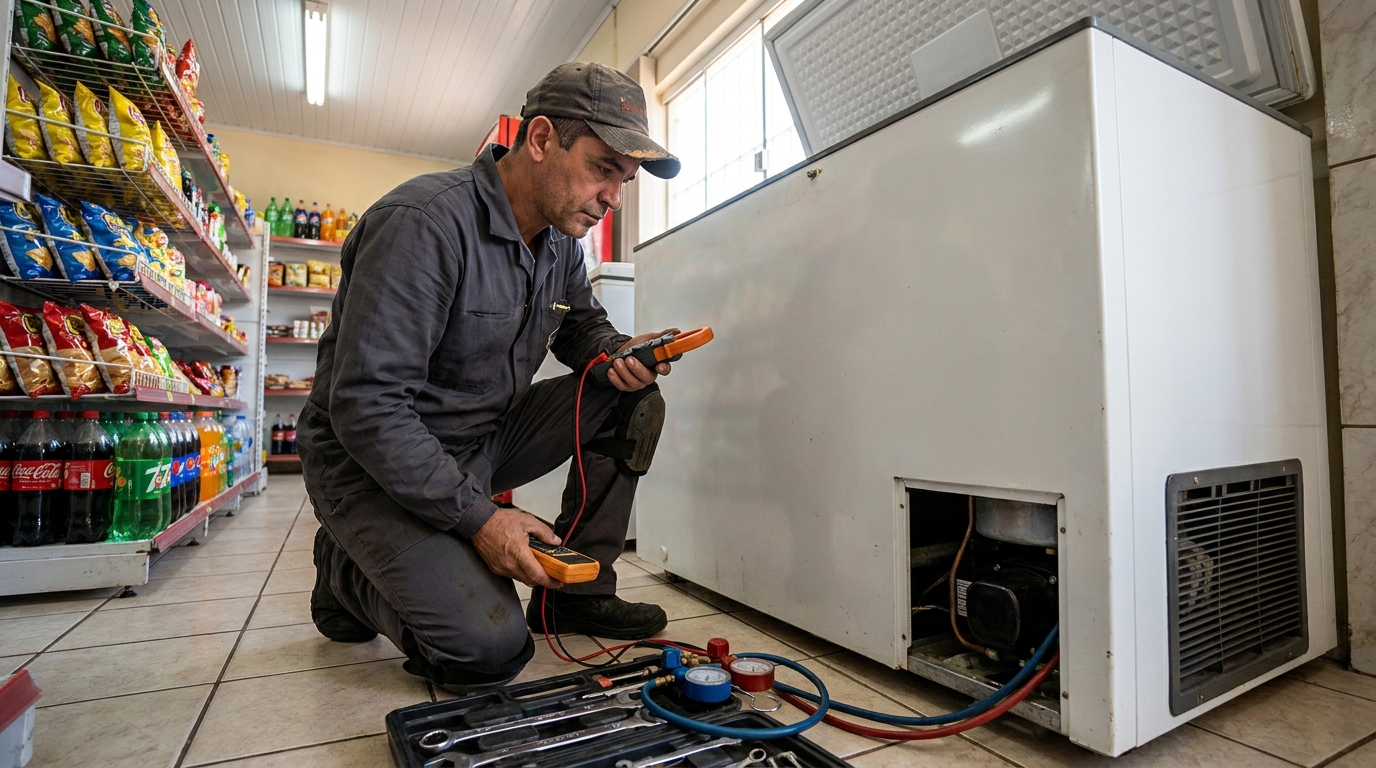 Reparo na placa eletrônica do freezer no Centro, Suzano‑SP